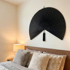Black Bamboo Wall Fan Decor | Oversized Boho Statement Wall Hanging
