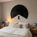 Black Bamboo Wall Fan Decor | Oversized Boho Statement Wall Hanging