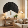 Black Bamboo Wall Fan Decor | Oversized Boho Statement Wall Hanging