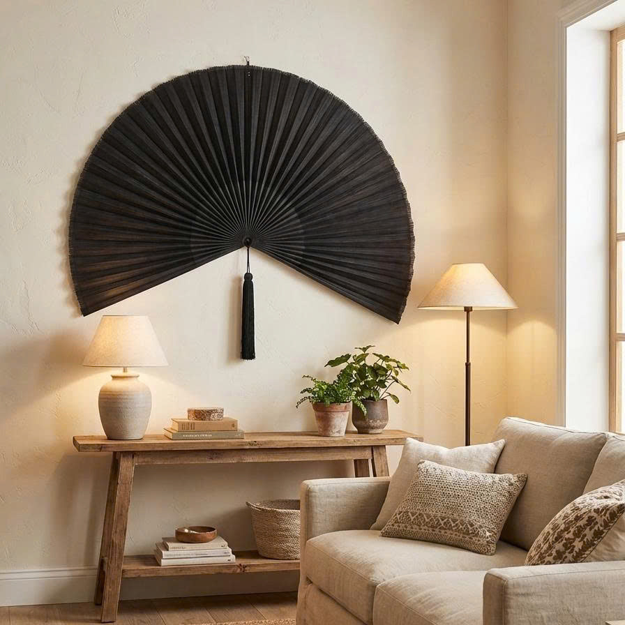 Oversized Bamboo Wall Fan Decor for Bedroom & Headboard