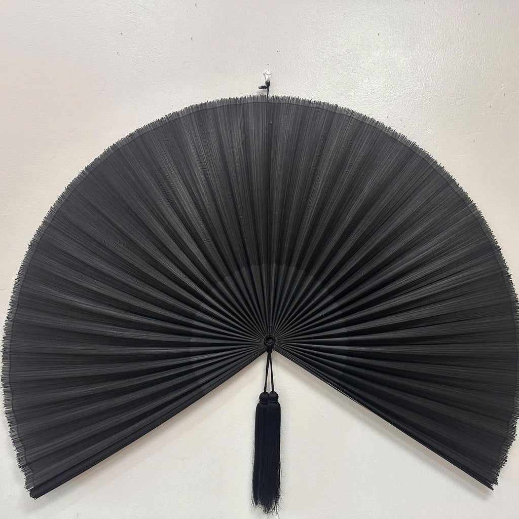 Black Bamboo Wall Fan Decor | Oversized Boho Statement Wall Hanging