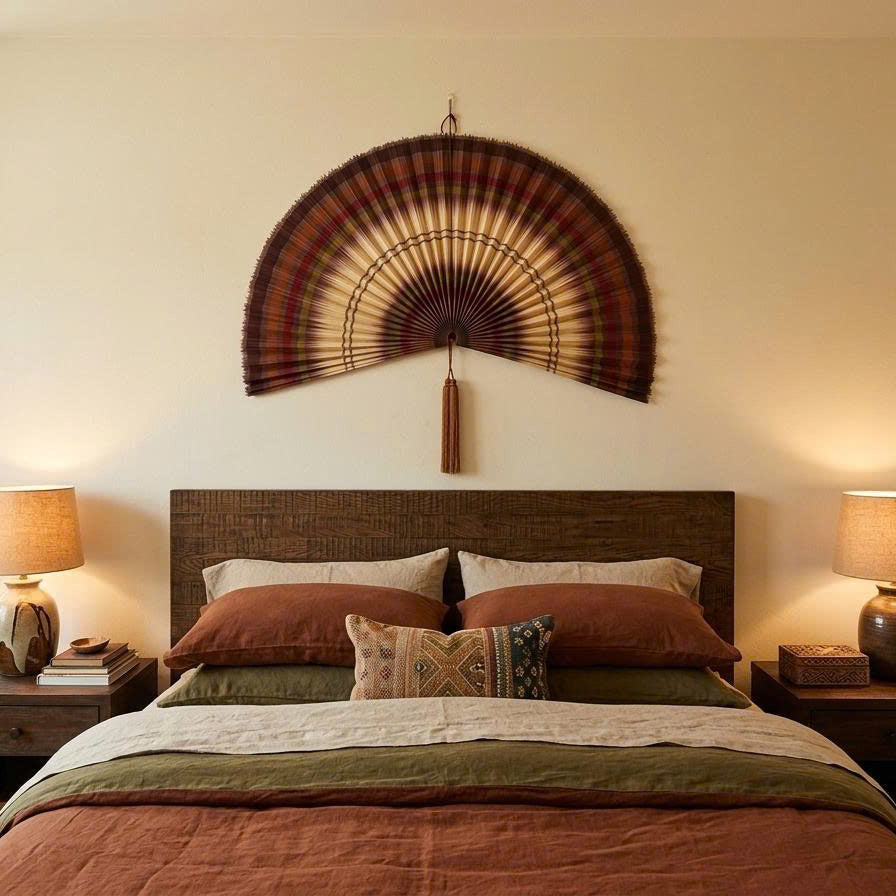 Bamboo Wall Fan Decor Brown – Large Boho Wall Hanging