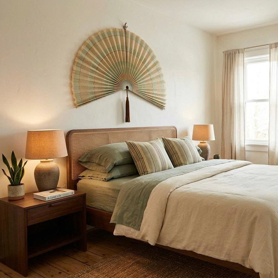 Bamboo Wall Fan Decor – Large Handmade Boho Wall Hanging