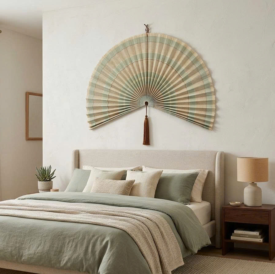 Bamboo Wall Fan Decor – Large Handmade Boho Wall Hanging