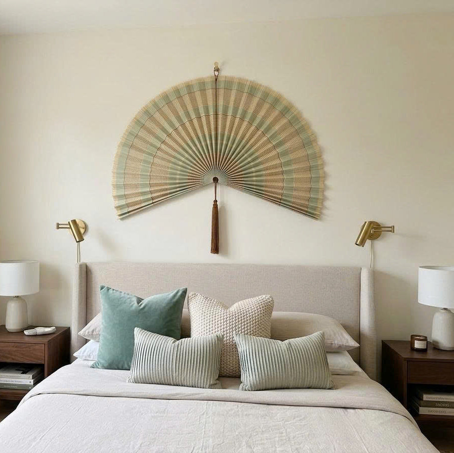 Bamboo Wall Fan Decor – Large Handmade Boho Wall Hanging