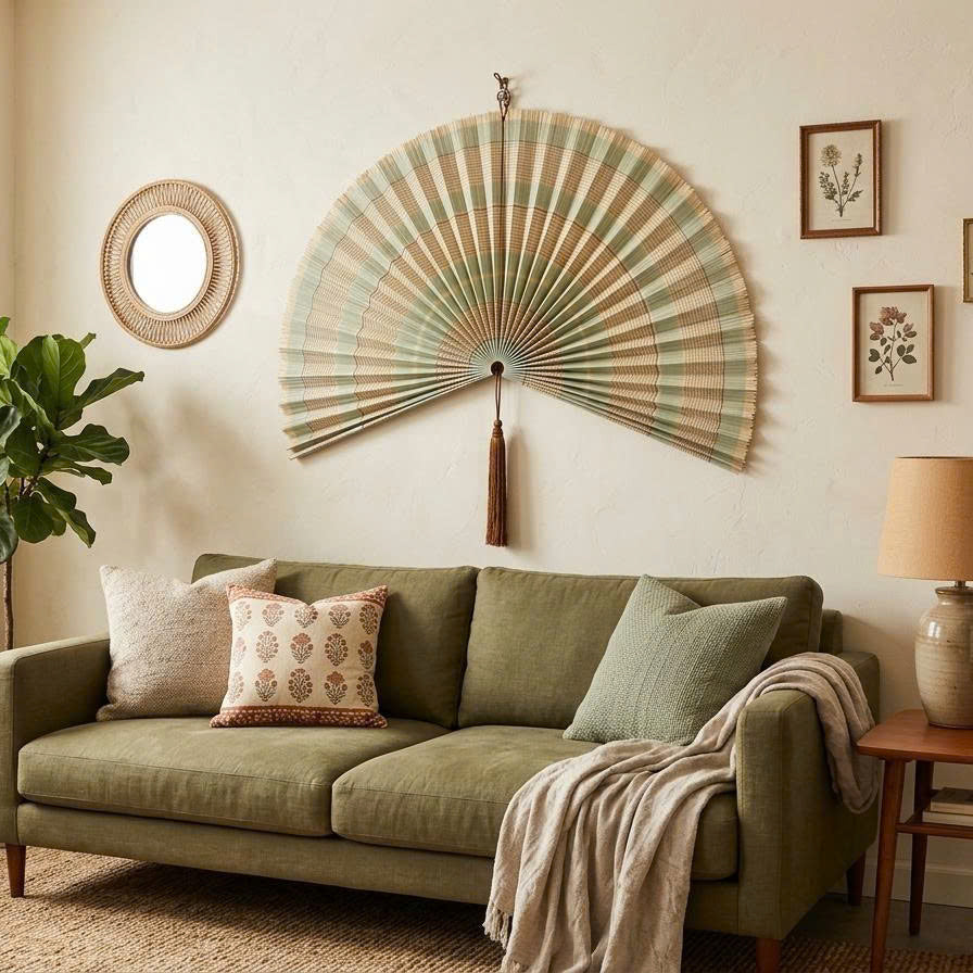 Bamboo Wall Fan Decor – Large Handmade Boho Wall Hanging