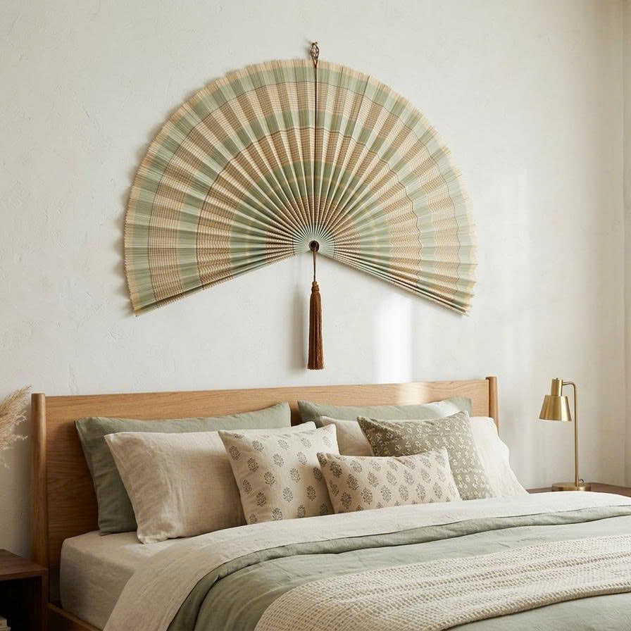 Bamboo Wall Fan Decor – Large Handmade Boho Wall Hanging