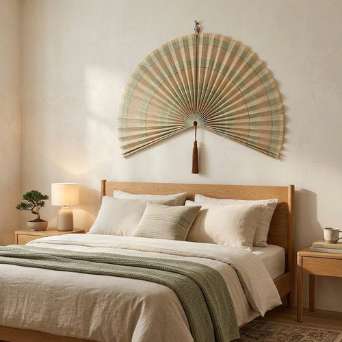 Bamboo Wall Fan Decor – Large Handmade Boho Wall Hanging
