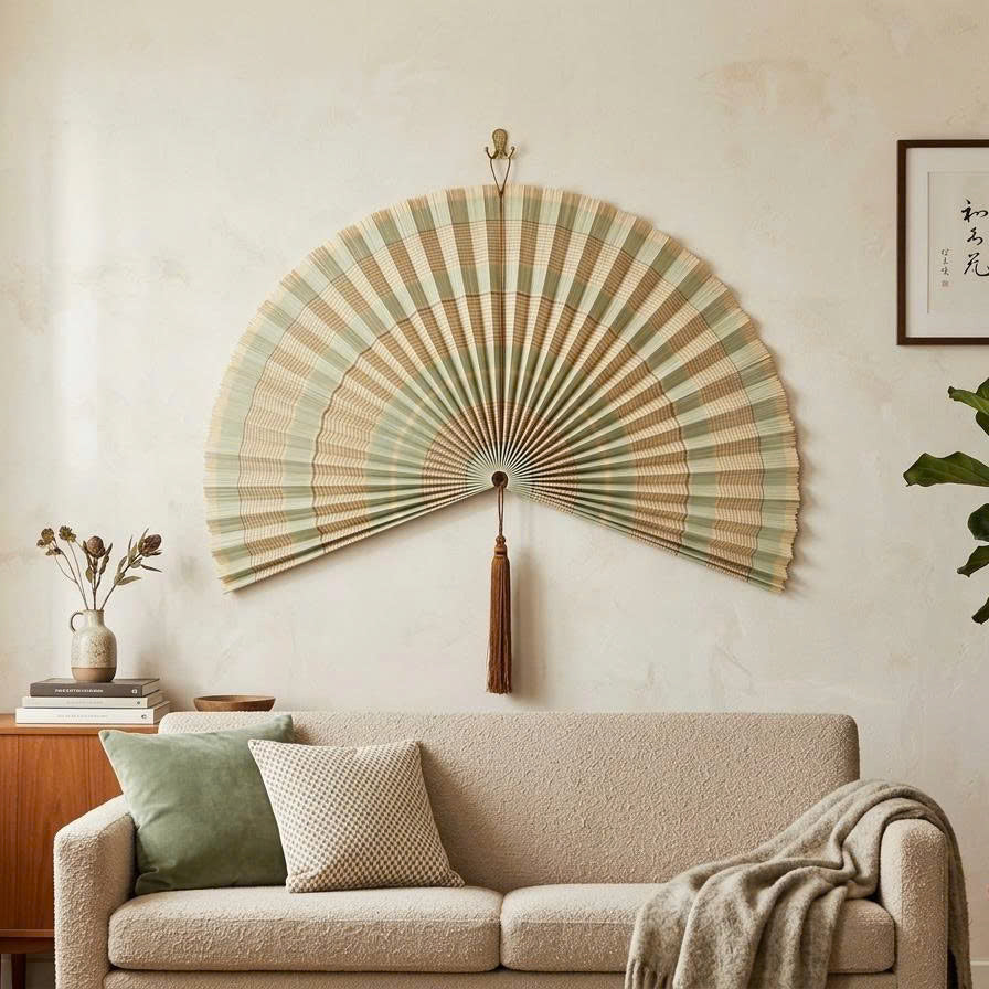 Bamboo Wall Fan Decor – Large Handmade Boho Wall Hanging