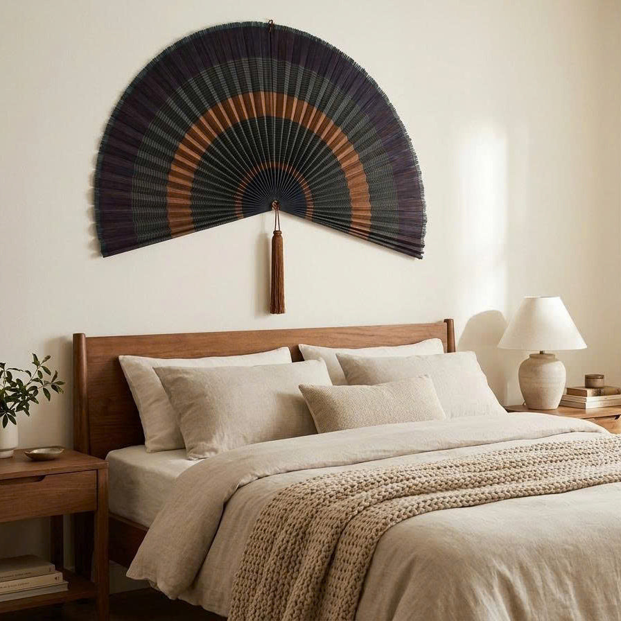 Large Bamboo Wall Fan Decor | Boho Wall Hanging for Bedroom & Living Room