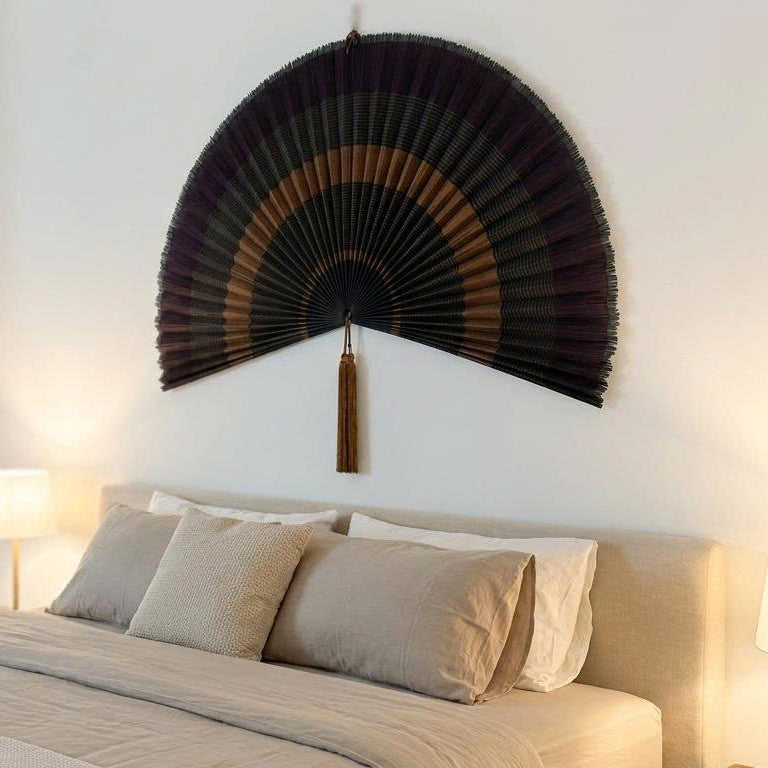 Large Bamboo Wall Fan Decor | Boho Wall Hanging for Bedroom & Living Room