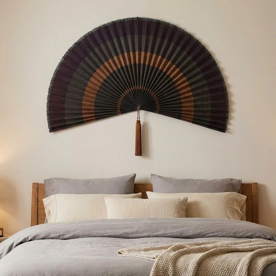 Large Bamboo Wall Fan Decor | Boho Wall Hanging for Bedroom & Living Room