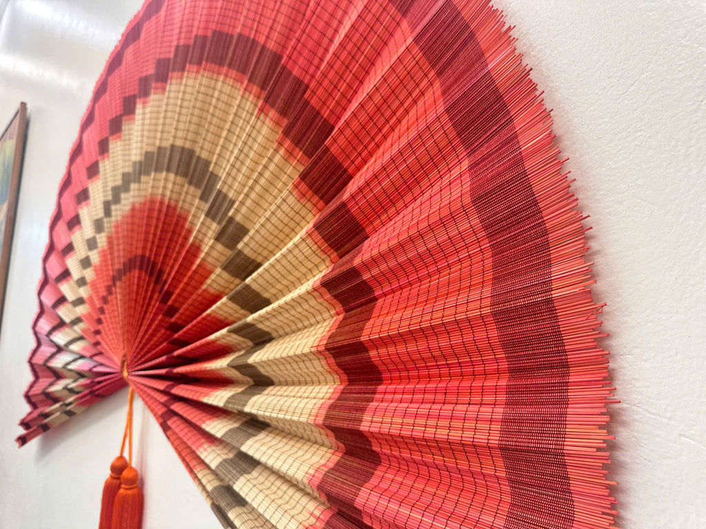 Terracotta Bamboo Wall Fan Decor | Large Boho Wall Art for Bedroom & Living Room