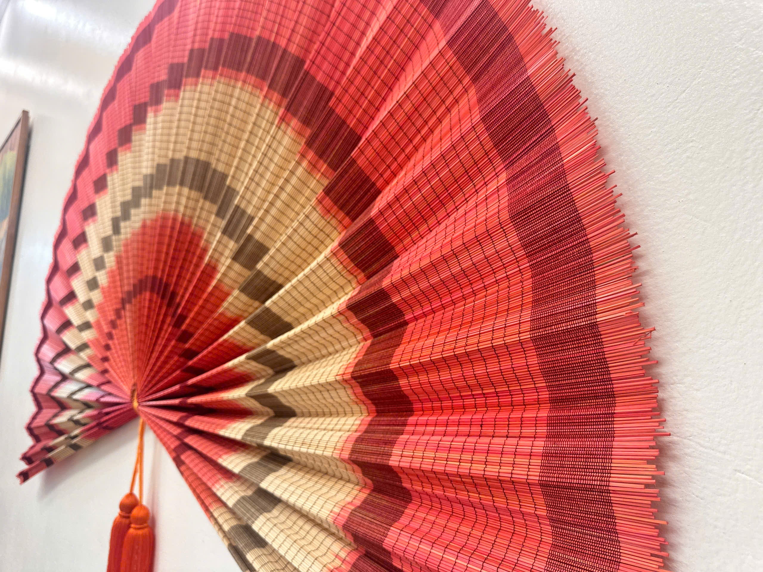 Terracotta Bamboo Wall Fan Decor | Large Boho Wall Art for Bedroom & Living Room