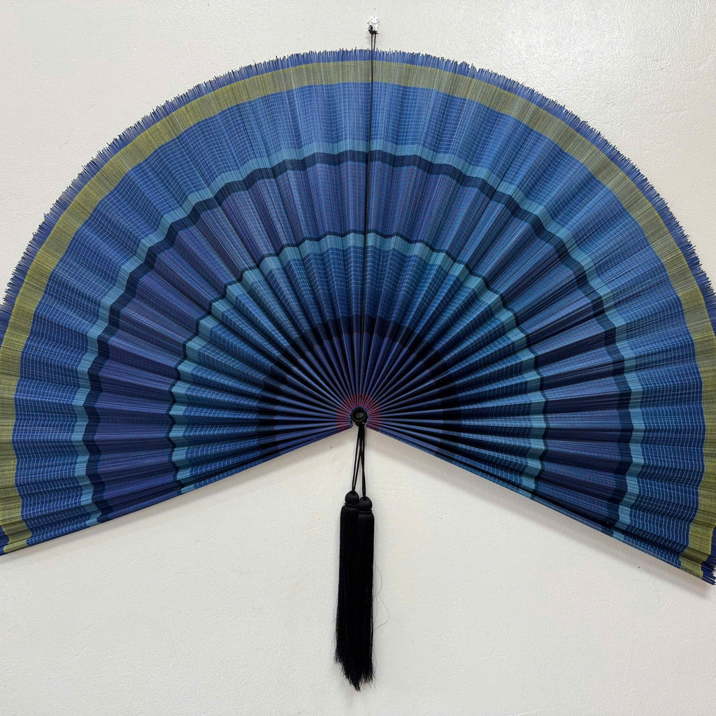 Ocean Blue Bamboo Wall Fan - Large Boho Wall Art