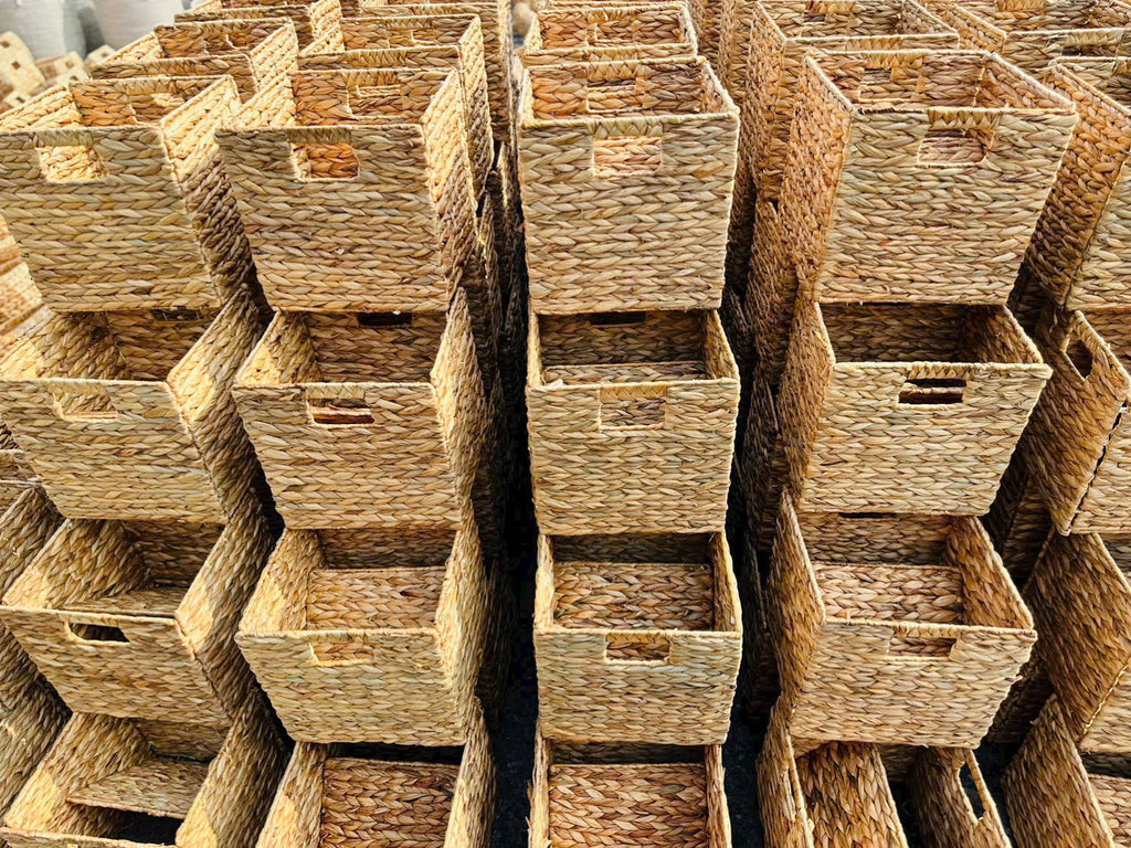 Water Hyacinth Storage Basket | Handwoven Wicker Organizer for Shelves, Laundry & Closet Storage
